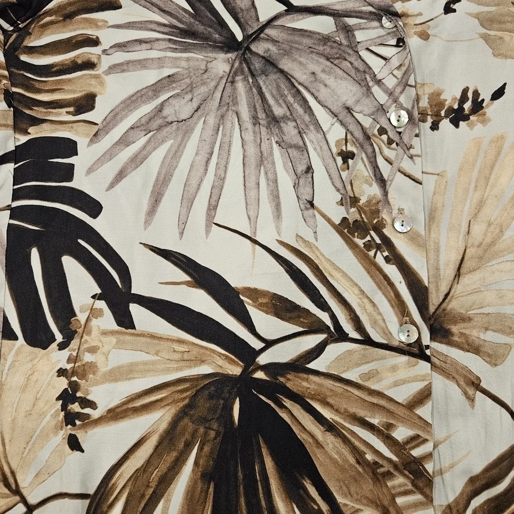 Karen Kane Cabana Tropical Print Notch Collar Short Sleeve Boxy Camp Shirt SZ L